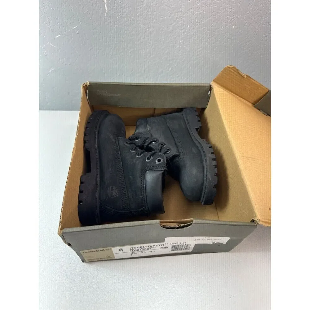 Timberland Premium Waterproof‎ Black Leather Boots Kids Size 8 Construction
